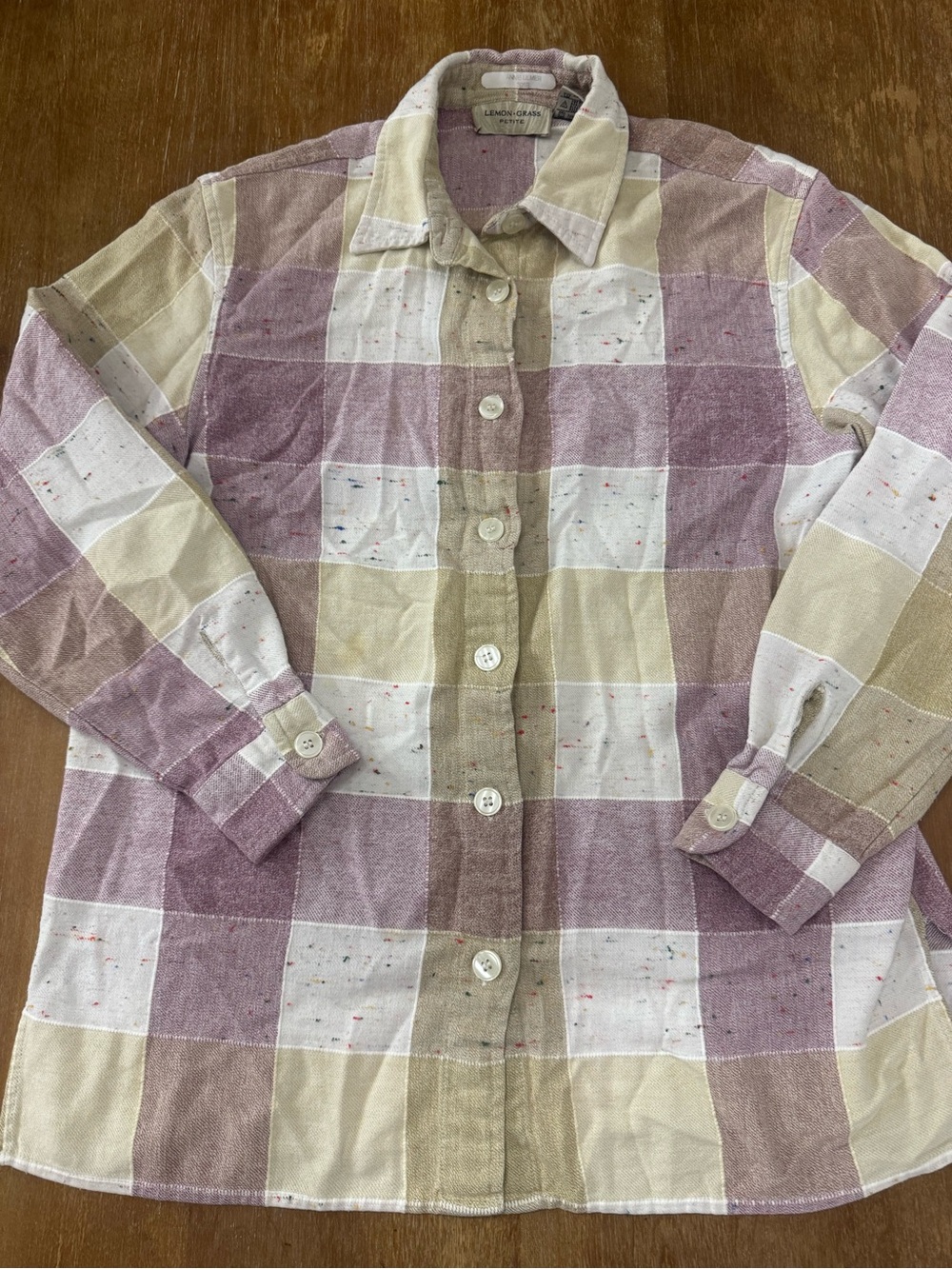 Checked Button-Up Blouse in Cream & Mauve by Linen & Flax
